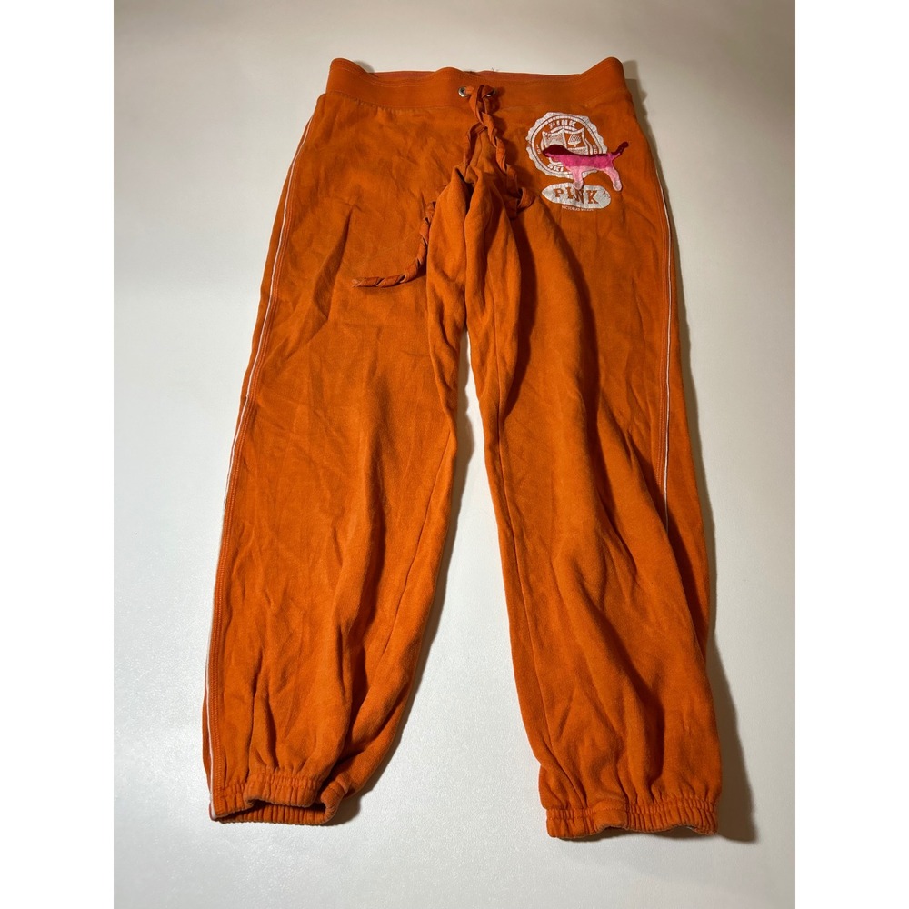 Pink Victoria's Secret Sweatpants Women's XS Orange Y2K Low Rise Logo Joggers